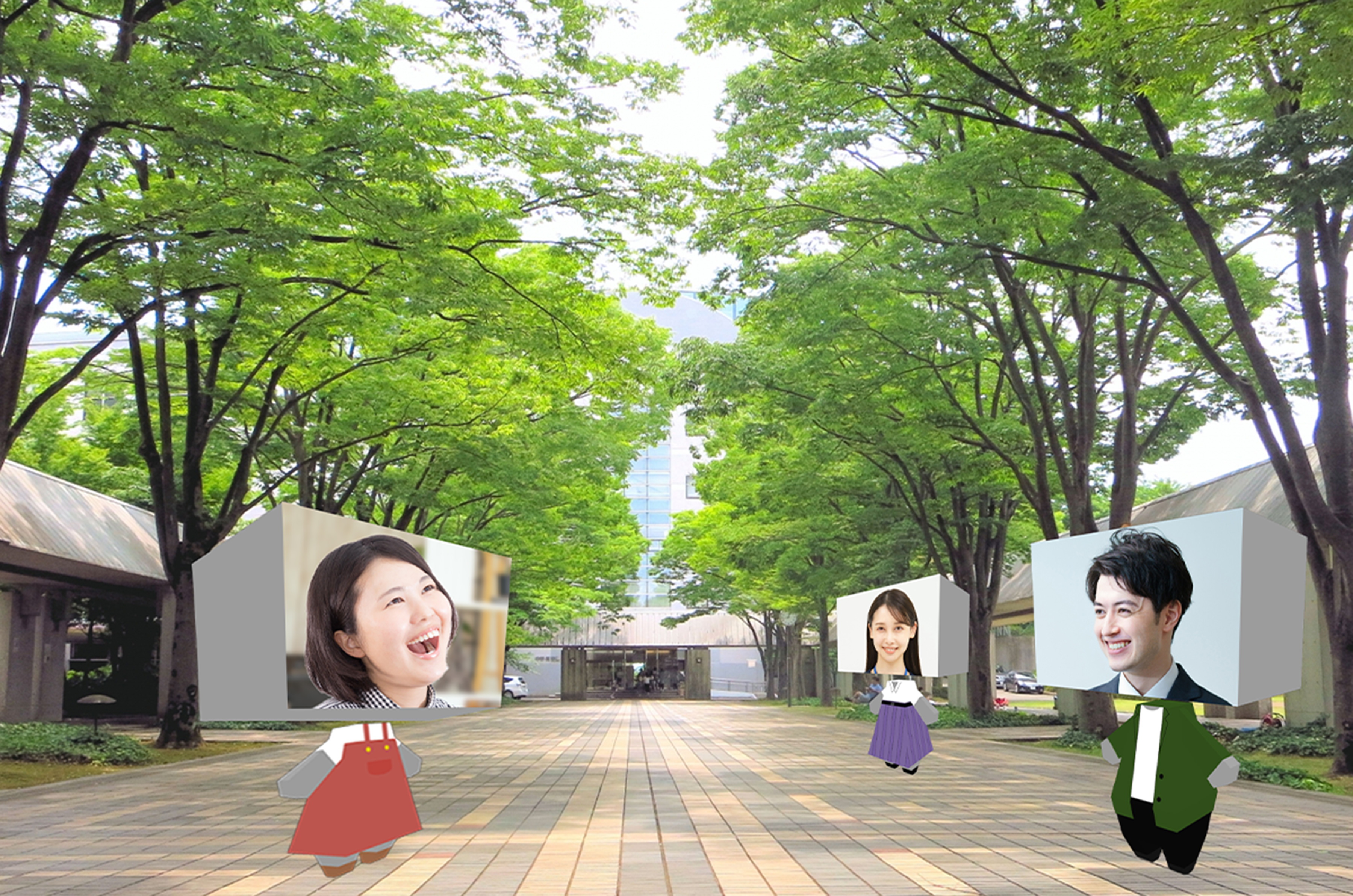 ゴーグルをつけてVRオープンキャンパスを体験している学生たち